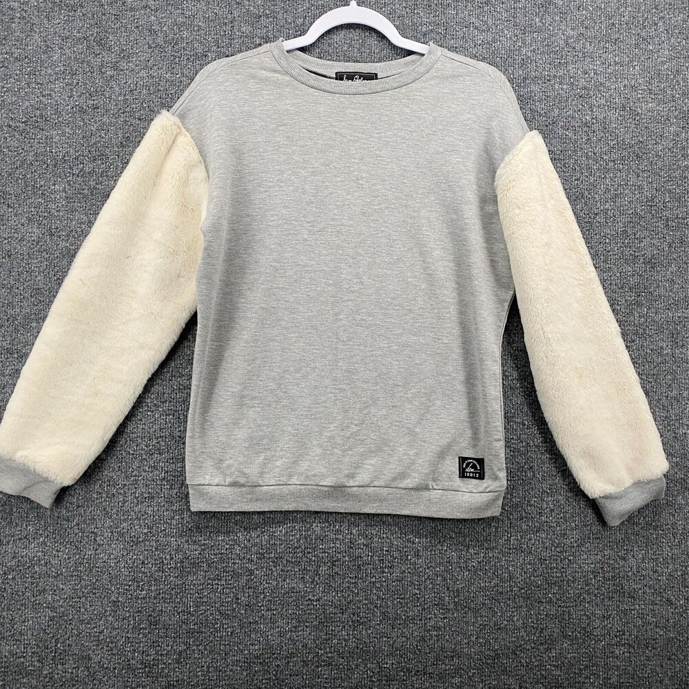 Sam Edelman Sweater Womens XS Gray Crew Neck‎ Pullover Faux Fur Sleeve Casual
